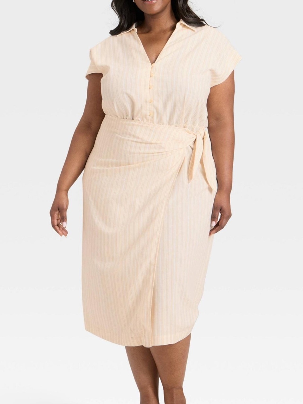 Universal Thread Cream Striped Wrap Midi Shirt Dress Plus Size 1X NWT